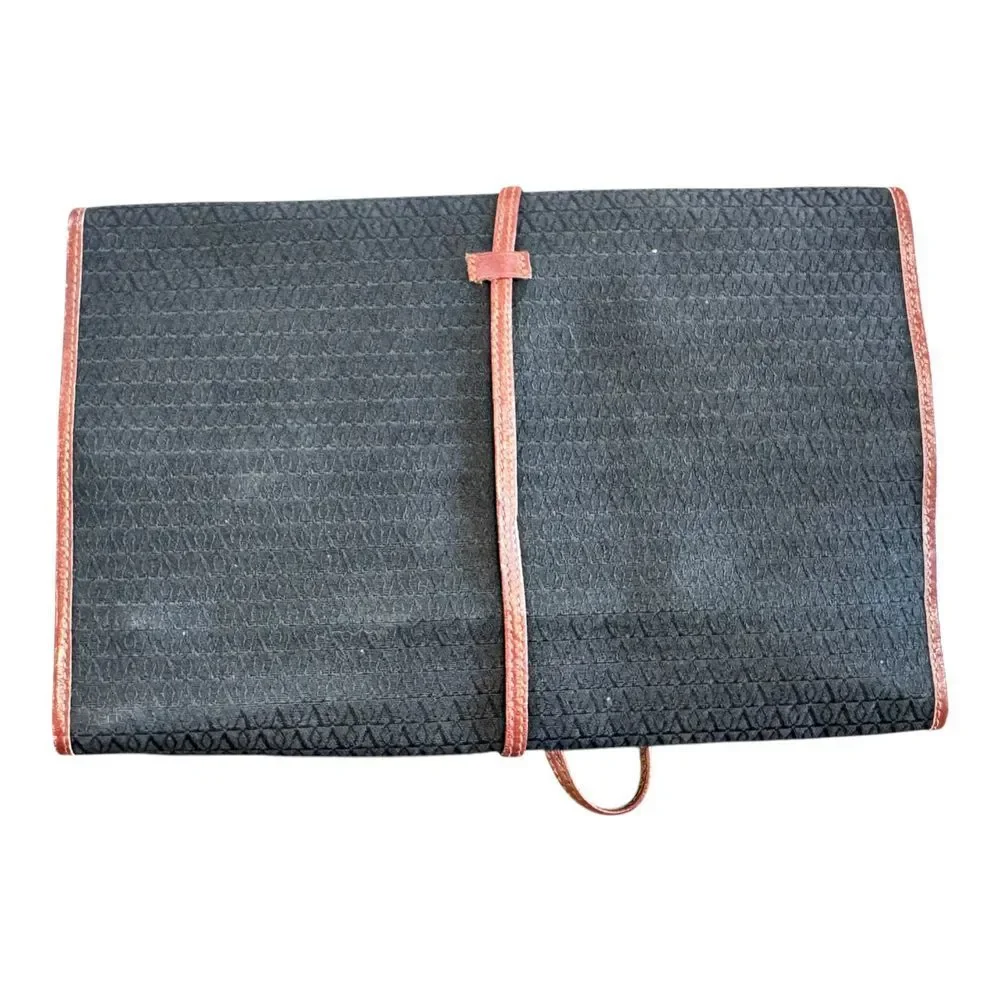 Valentino Black Canvas Travel‎ Wallet Organizer with Brown Leather Trim